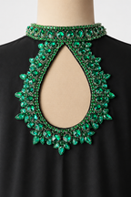 Black Emerald Crystal Hand-Embroidered Crepe Top