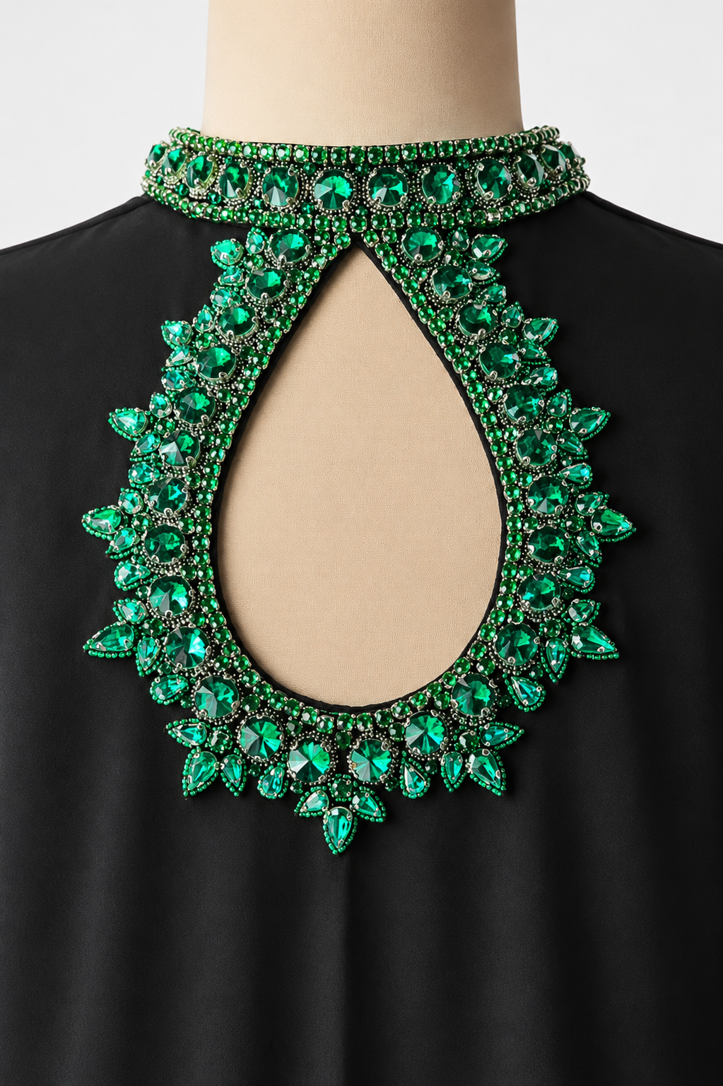 Black Emerald Crystal Hand-Embroidered Crepe Top