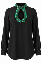 Black Emerald Crystal Hand-Embroidered Crepe Top