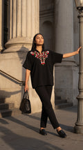 Hand-Embroidered Floral Crepe Top