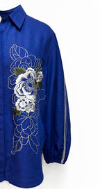 Royal Blue Linen Embroidered Shirt