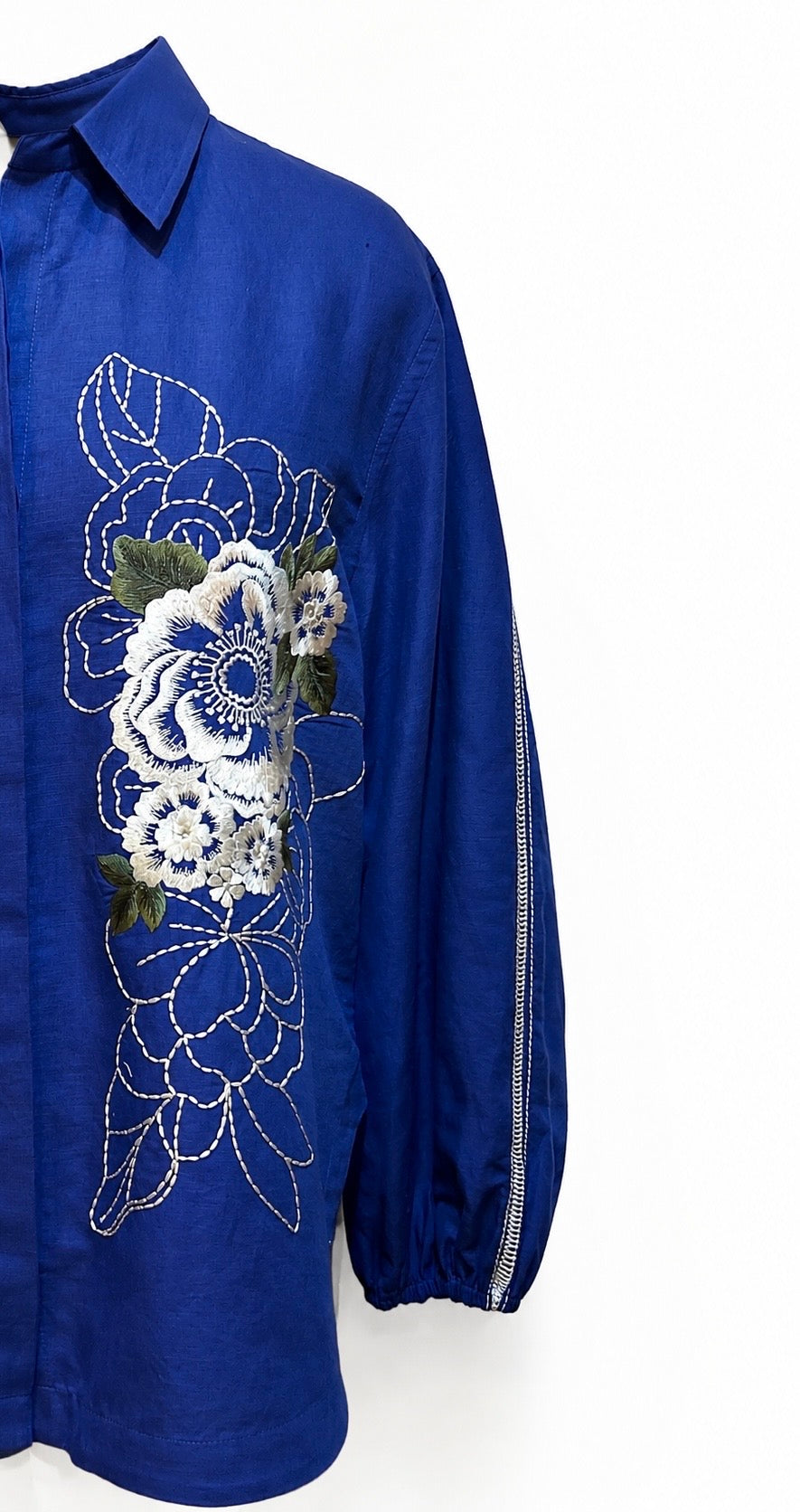 Royal Blue Linen Embroidered Shirt