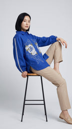 Royal Blue Linen Embroidered Shirt