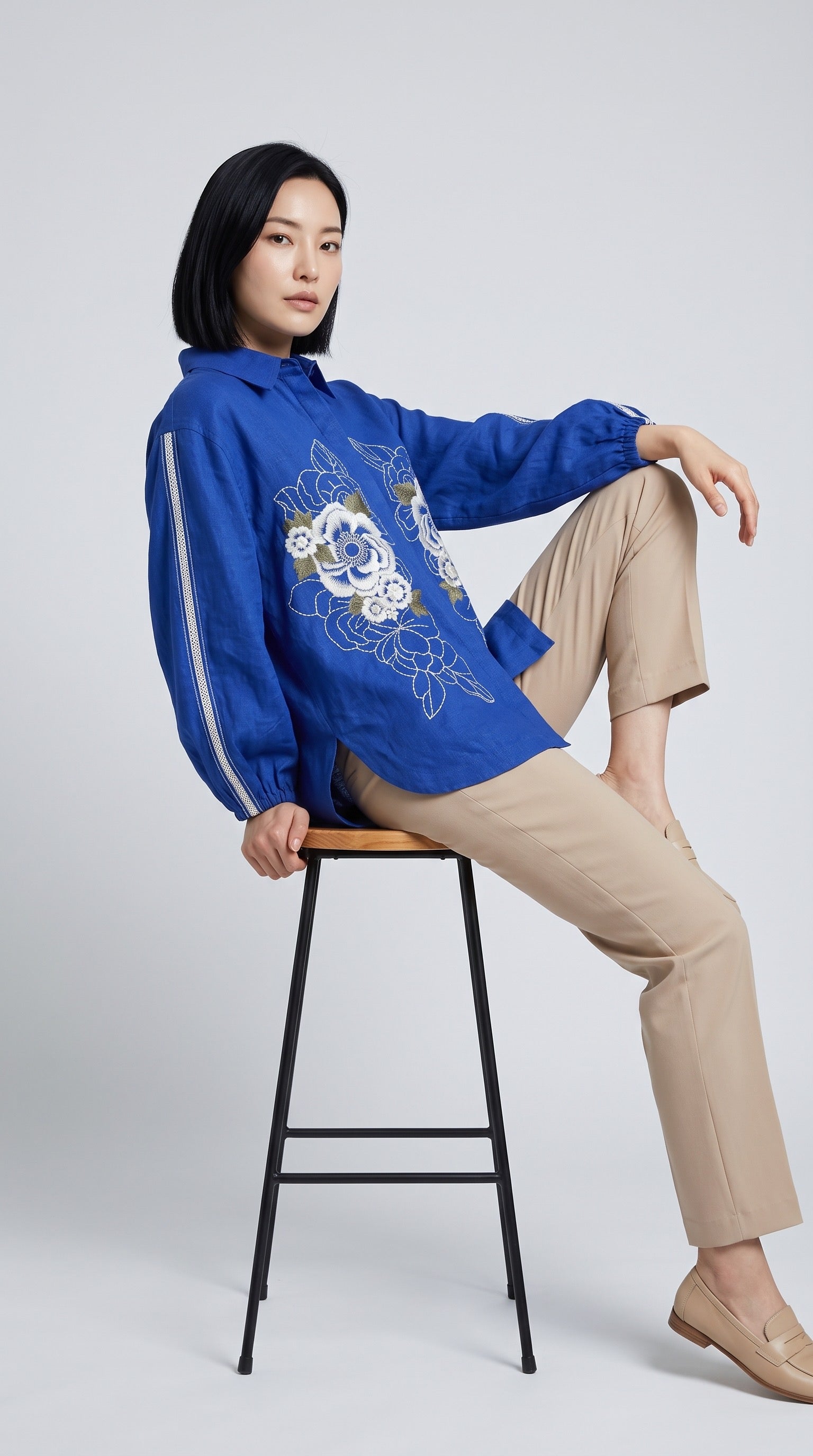 Royal Blue Linen Embroidered Shirt