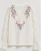 Ivory Linen Embroidered Top with Fuchsia Crepe Pants