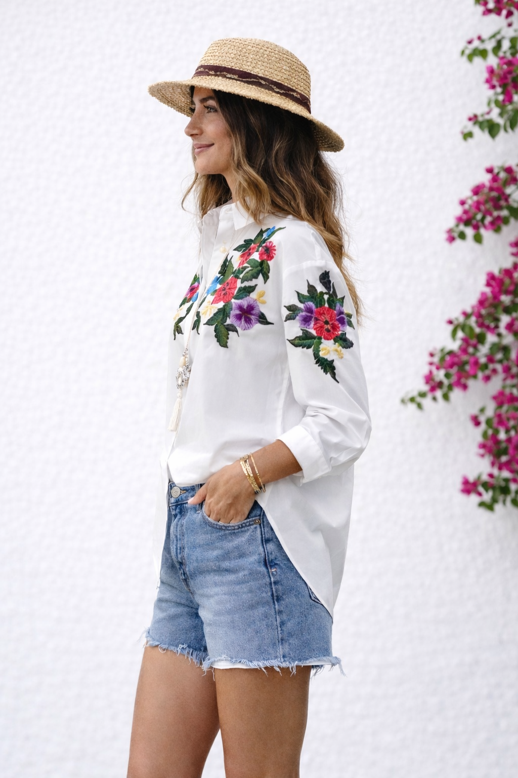 White shirt with multicolored embroidery