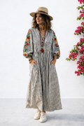 Dress with Smocked Yoke & Embroidered Sleeves