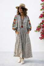 Dress with Smocked Yoke & Embroidered Sleeves