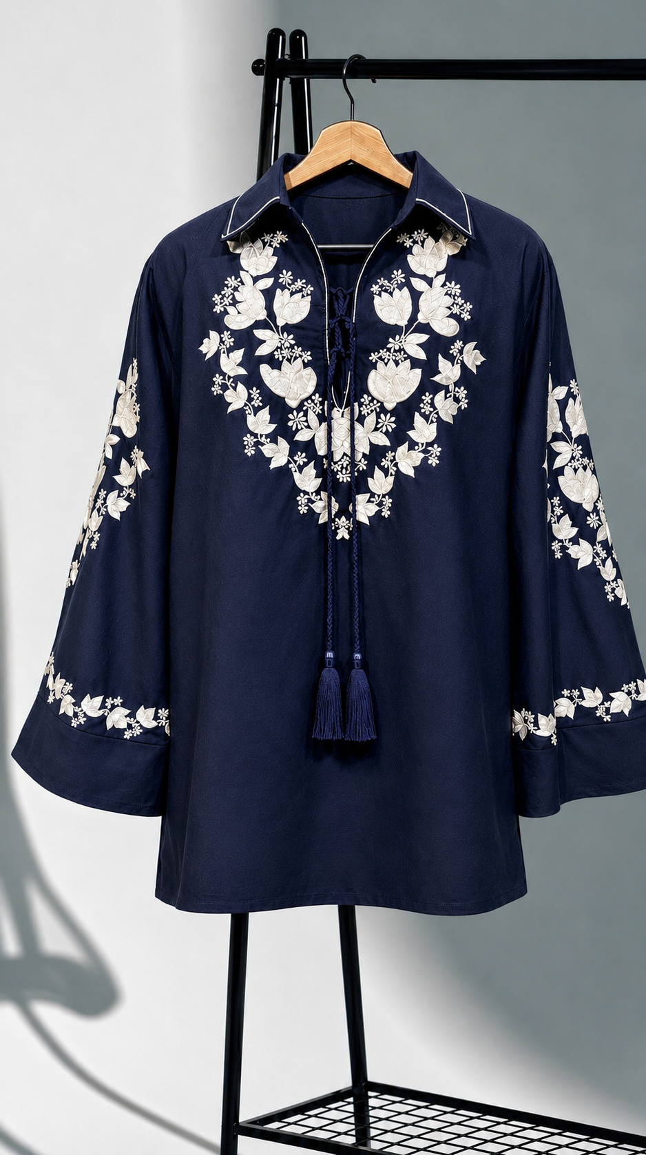 Navy Linen Embroidered Tunic