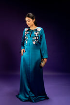 Midnight Teal Satin crepe Kaftan
