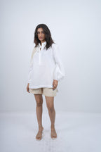 Desert Lace white Linen Shirt with natural linen shorts  Co-ord set