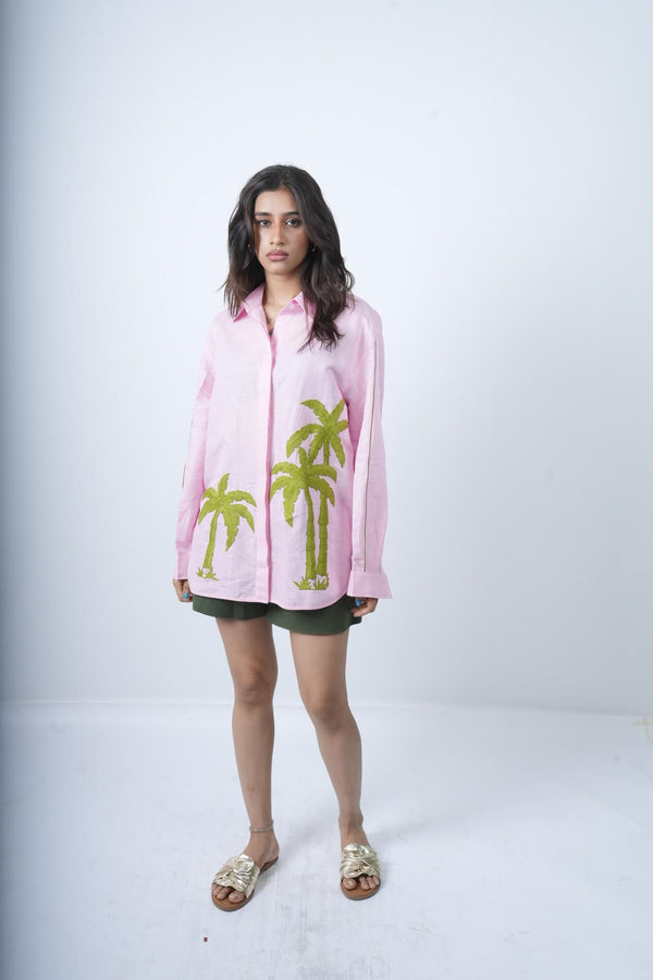 Palm Embroidered Linen Shirt