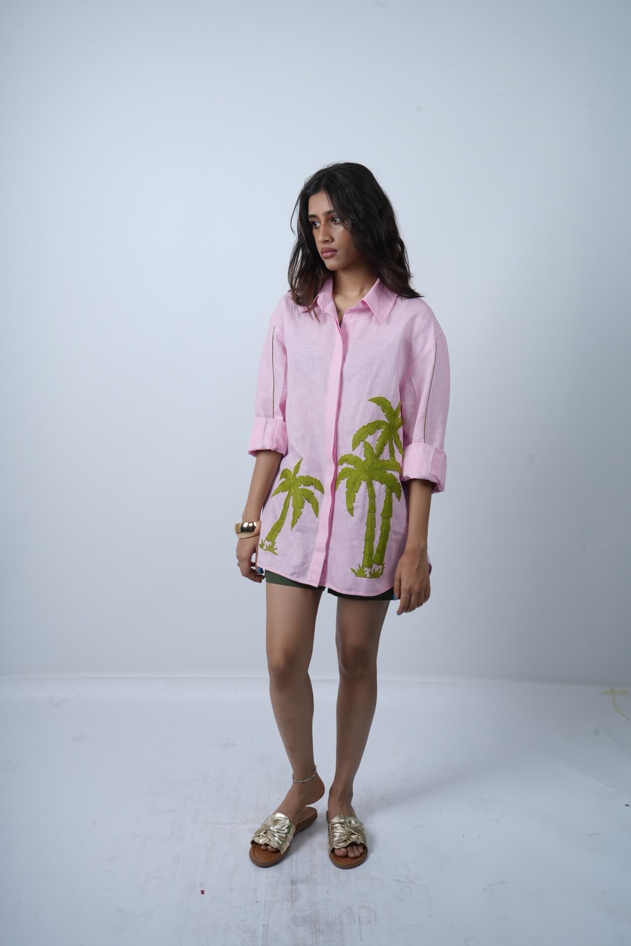 Palm Embroidered Linen Shirt
