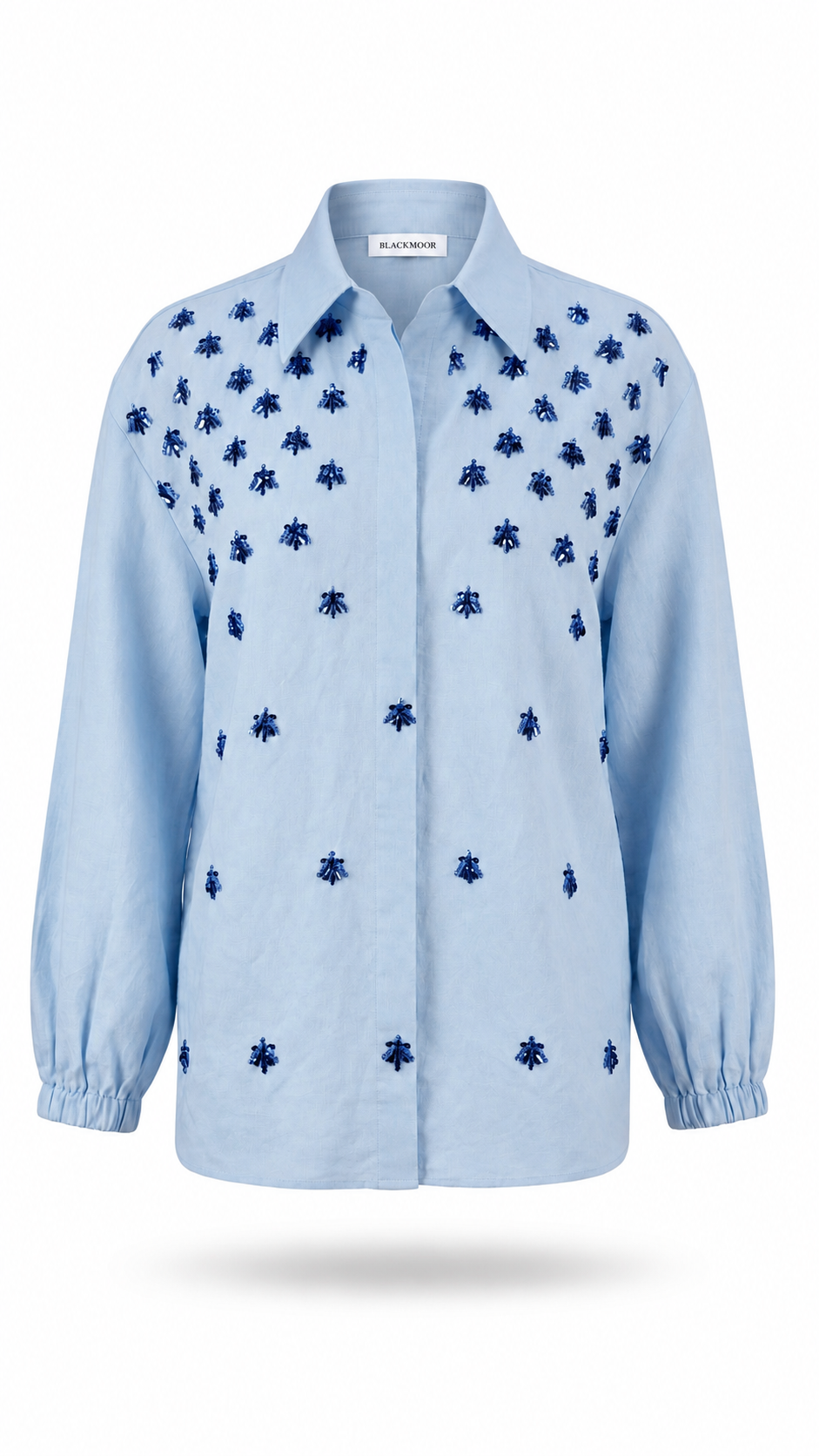 Azure Bloom Hand-Embroidered Linen Shirt