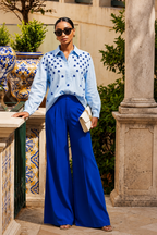 Azure Bloom Hand-Embroidered Linen Shirt