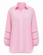 Blush Bloom Hand Embroidered Linen Shirt
