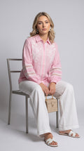 Blush Bloom Hand Embroidered Linen Shirt