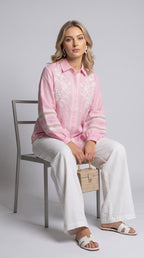 Blush Bloom Hand Embroidered Linen Shirt