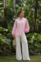 Blush Bloom Hand Embroidered Linen Shirt