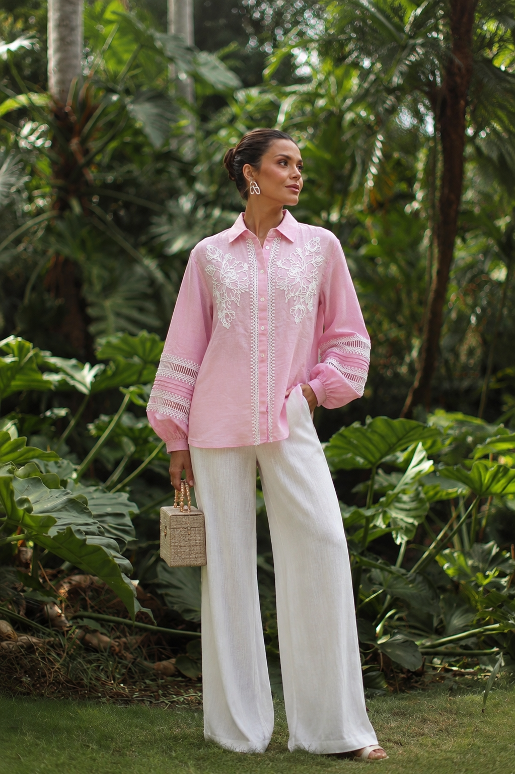 Blush Bloom Hand Embroidered Linen Shirt