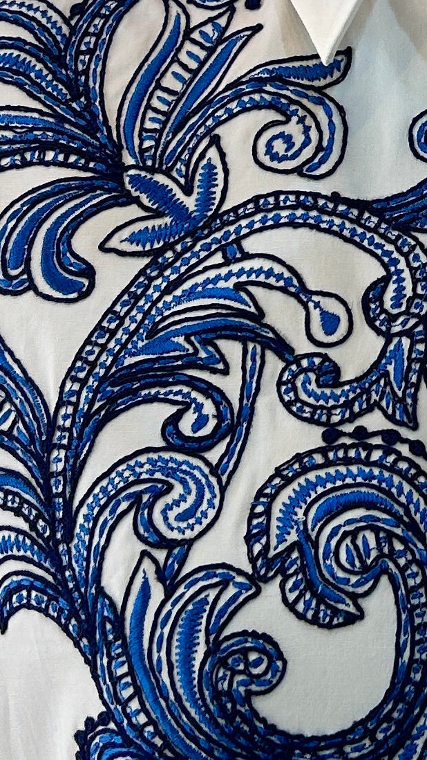 White Cotton Embroidered Shirt with Sleeve Detailing