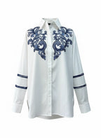 White Cotton Embroidered Shirt with Sleeve Detailing